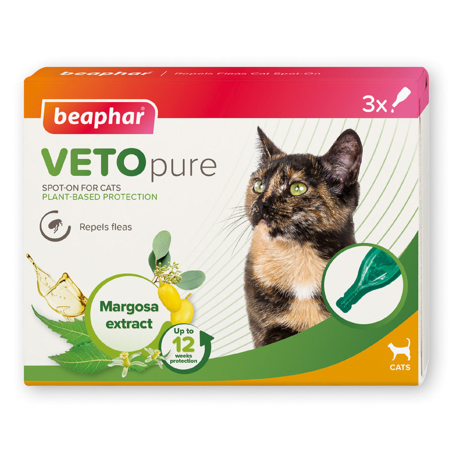 Beaphar VETOpure Flea Spot-On Repellent for Cats 3 Pipettes