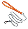 Chain Lead with Tan Leather handle. Length 76cm / 30", extra heavy 4mm chain