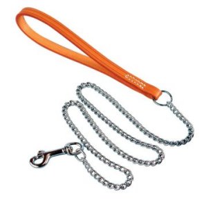 Chain Lead with Tan Leather handle. Length 76cm / 30", extra heavy 4mm chain