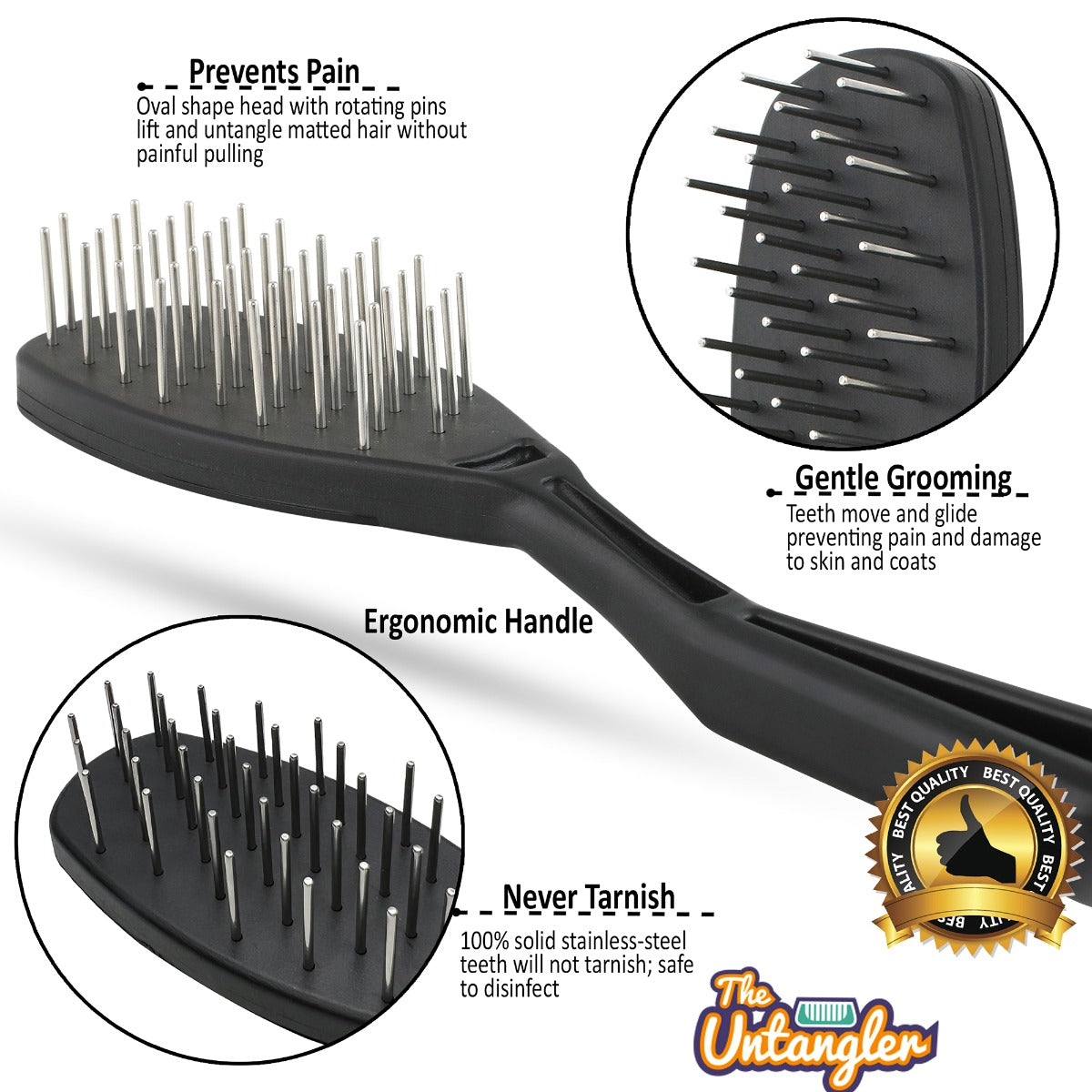 The Untangler Pro Professional Pet Brush with Long Rotating Teeth - T906PET