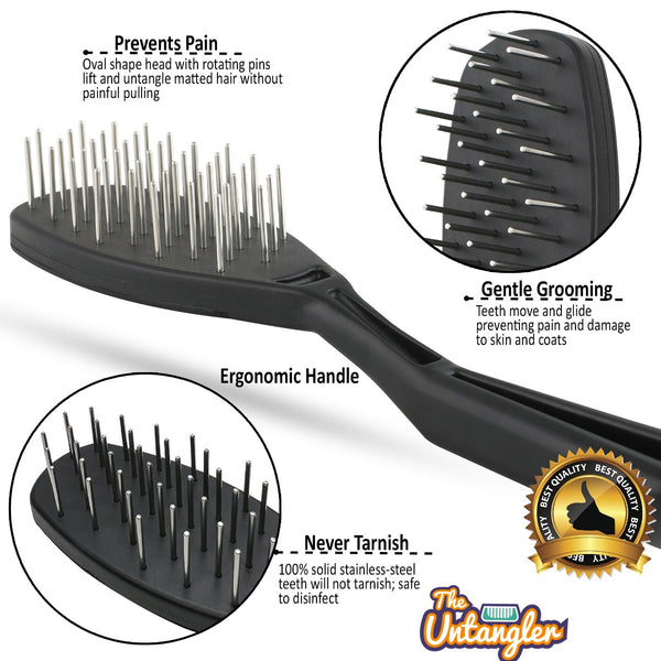 The Untangler Pro Professional Pet Brush with Long Rotating Teeth - T906PET