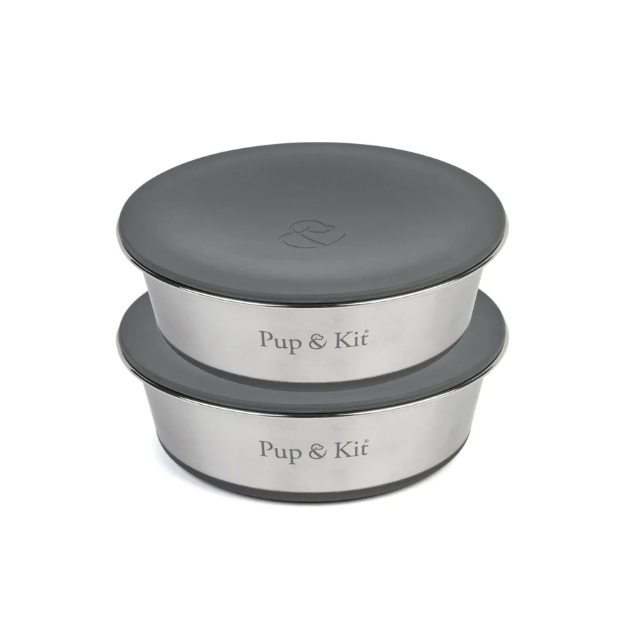 Pup & Kit Lid-It Bowl with Stay-Fresh Lid - Grey