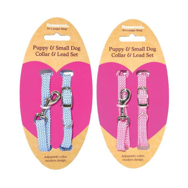Soft Weave Puppy Collar and Lead Set - PINK